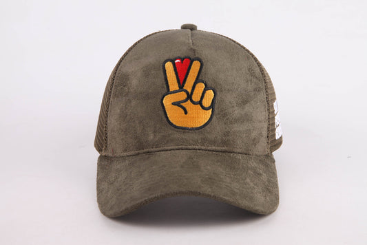 Peace & Love Olive Mesh Suede Trucker Hat